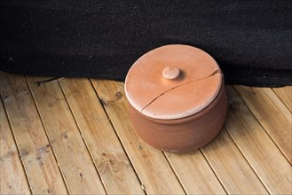 Traditional clay pottery for sale at the market