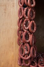 Traditional Turkish style dried sausages in view