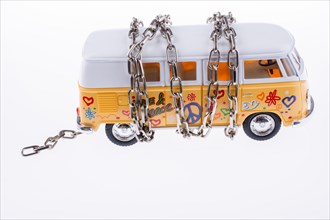 Chained van on white background