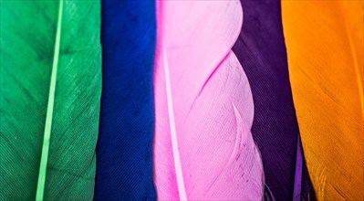 Studio shot photo of colored bird feathers as texture background