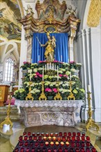 Side altar with figure of the Virgin Mary