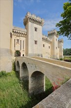 Historic Château du roi René built 15th century with stone arch bridge and moat