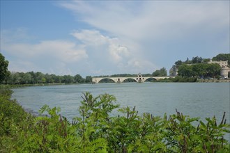 View over the Rhone to landmark Pont Saint-Bénézet