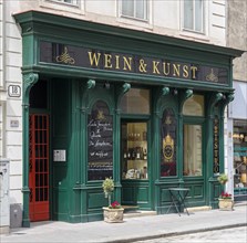 Decorative facade of a wine shop