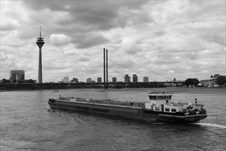 View over the Rhine with cargo ship
