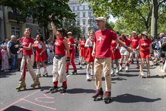 A participating group of rollerbladers give a warmly-received performance to entertain the crowd before the start of the Carnival of Cultures