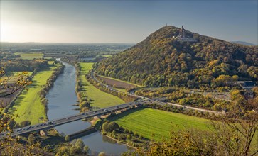 Weser Autumn with Kaiser Wilhelm Monument Porta Westfalica Germany