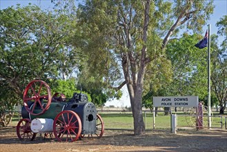 Vintage steam traction engine at Avon Downs police station along the Barkly Highway