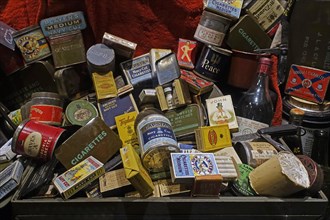 Collection of WW2 British boxes and cans with cigarettes