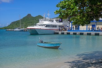 Osprey Shuttle ferry boat docked in Tyrell Bay at Argyle on Carriacou