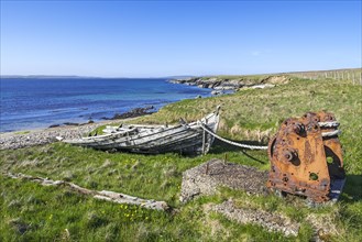 Remains of the old Fetlar flit boat roped to the winding gear