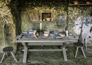 Medieval kitchen in the fortified troglodyte town La Roque Saint-Christophe