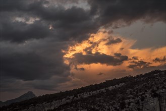 Storm clouds at sunset forming over the Gorges du Verdon