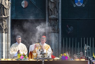 Corpus Christi procession on Roncalliplatz at Cologne Cathedral with Archbishop Rainer Maria Cardinal Woelki