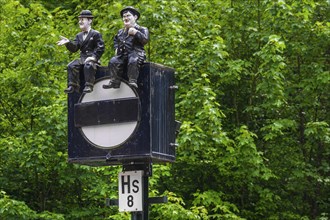 Private collection of old railway signalling equipment with Laurel and Hardy figures in the Bachtal an der Durach