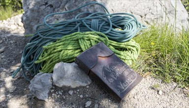 Two climbing ropes half ropes and hut book