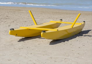Rescue Boat on the Sand Beach and the Sea in Italy