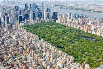 New York City skyline real estate Manhattan skyscrapers with Central Park aerial view in New York