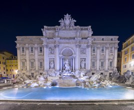 Trevi Fountain at Night in City Square in Rome