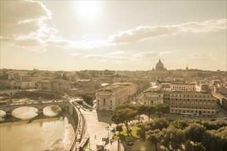 Aerial View Over Rome and River Tiber and Vatica City in a Sunny Day in Lazio in Italy