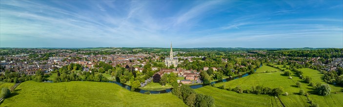 Aerial panorama of the city of Salisbury with Salisbury Cathedral