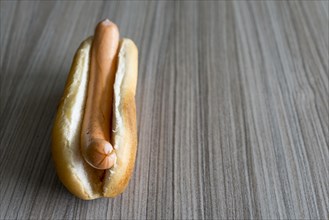 Hot Dog on Wood Table