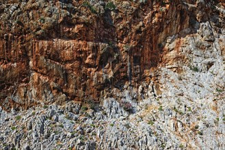 Texture of rocky sandstone cliffs at daytime