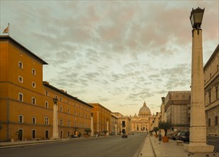 Vatican City and Street Via della Conciliazione in Dusk in Rome