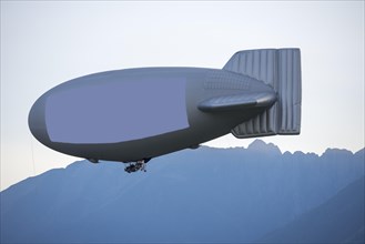 Blimp with Signboard and Mountain in Switzerland