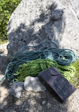 Two climbing ropes half ropes and hut book