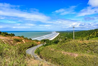 Road along the coast of the state of Bahia next to the beaches of Pe de Serra and Sargi in Serra Grande