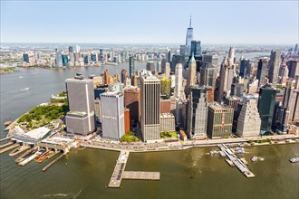 New York City Manhattan skyline with World Trade Center skyscraper aerial view in New York