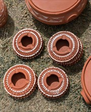 Traditional clay pottery for sale at the market