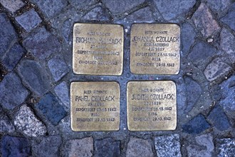 Stumbling stones by Cologne artist Gunter Demnig in memory of murdered Jewish fellow citizens by the Nazi regime in the Third Reich