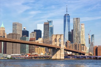 New York City Manhattan skyline with Brooklyn Bridge and World Trade Center skyscraper in New York
