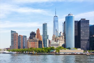 New York City Manhattan skyline with World Trade Center skyscraper in New York