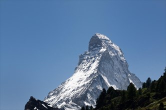 Snow-capped Mountain Matterhorn in Zermatt and Clear sky in Valais