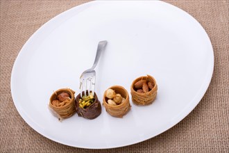 Nut stuffed dessert of mini size cuisine on a plate