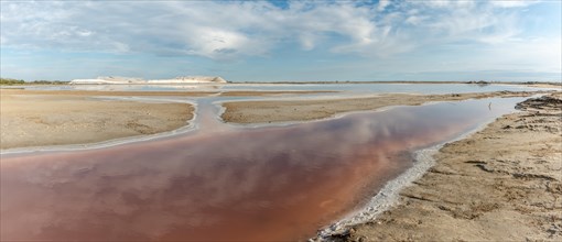 Salt farm in the village of Salin de Giraud near the mouth of the Grand Rhone. panoramic view