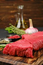 Closeup view of raw juicy beef steak