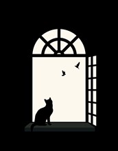 Indoor cat silhouette at the window