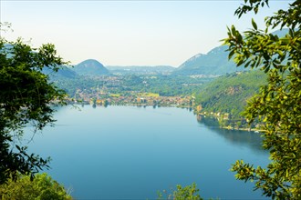 Mountain View From Switzerland to Italy City Porto Ceresio and Lake Lugano in Morcote