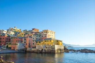 Boccadasse in a Sunny Day and Mediterranean Sea in Genoa