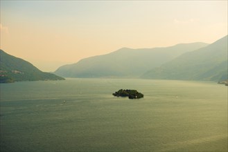 Brissago Islands on Alpine Lake Maggiore with Mountain in Ticino