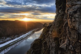View from the Bastei onto the Elbe at sunset