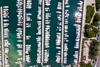 Marina with boats at the sea holiday Dalmatia aerial view from above in Dubrovnik