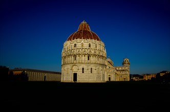 Pisa Tower and Baptistery Cathedral with Blue Sky in Tuscany
