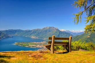 Panoramic View over an Alpine Lake Maggiore with Mountain in Ticino