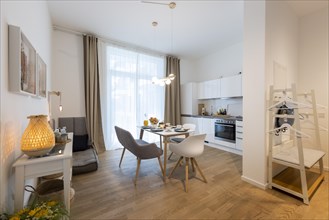 Kitchen and dining table in a furnished flat