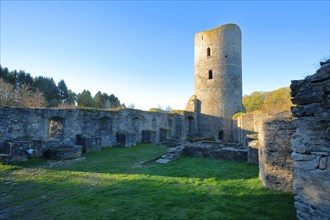 Inner courtyard of Baldenau Castle with tower